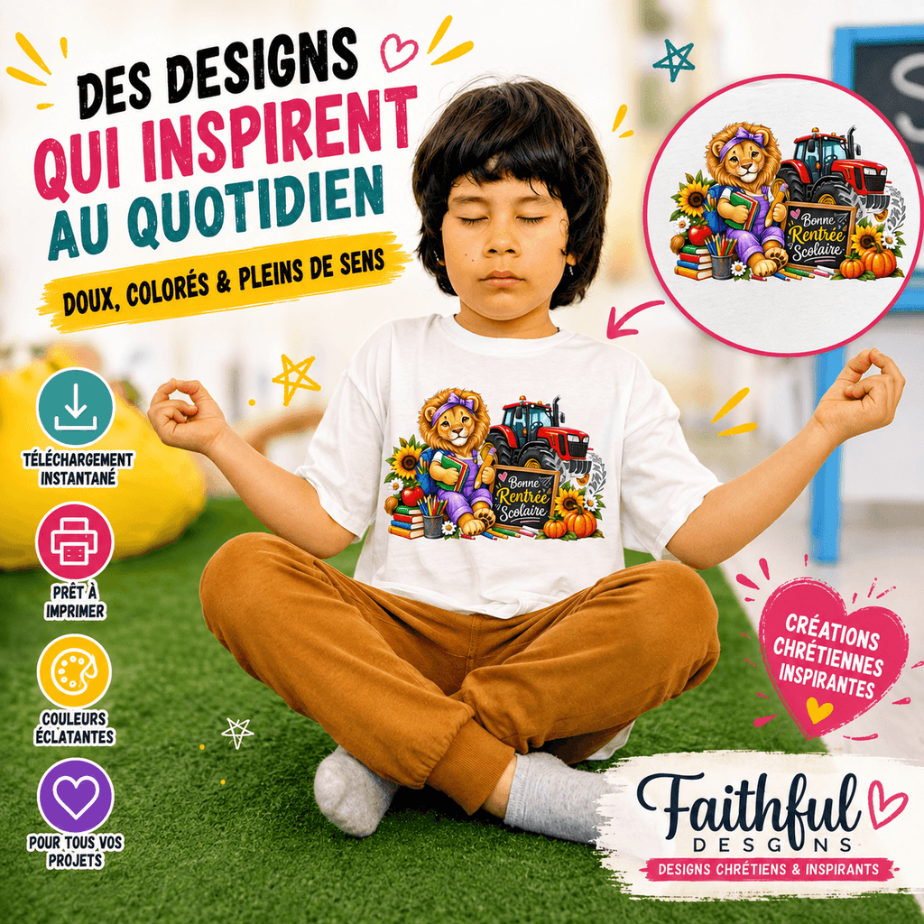 Lion Vintage Rentrée Scolaire PNG – Sublimation, DTF & Impression