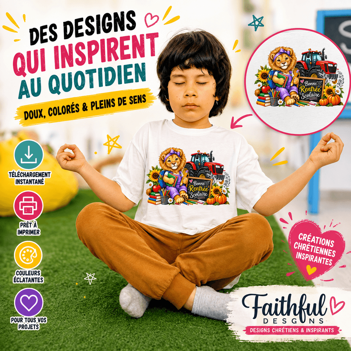 Lion Vintage Rentrée Scolaire PNG – Sublimation, DTF & Impression