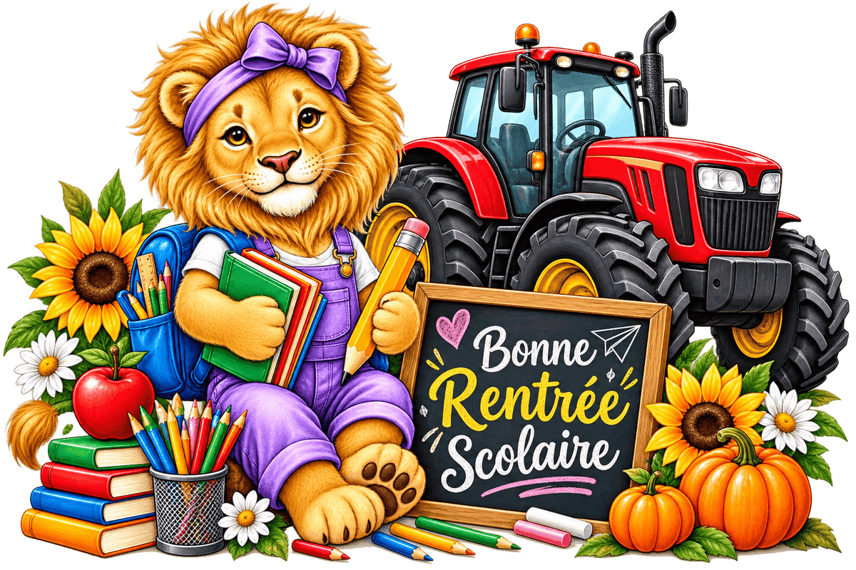 Lion Vintage Rentrée Scolaire PNG – Sublimation, DTF & Impression